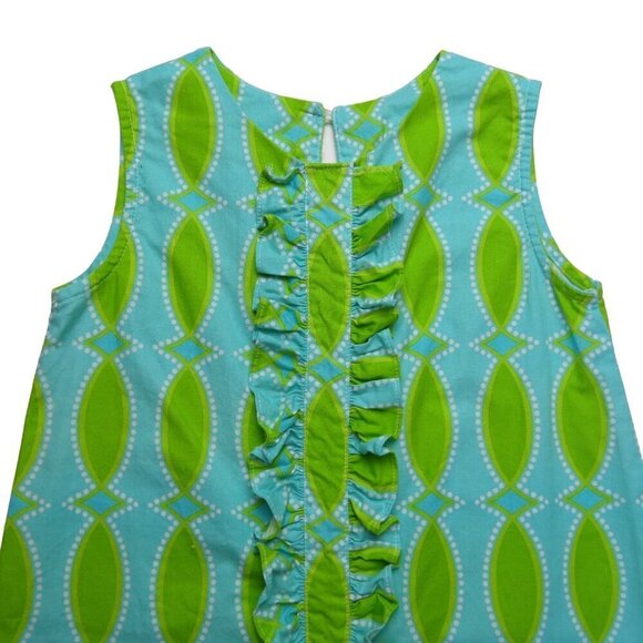 ANVY KIDS Girl's Blue & Green Retro Mod Ruffle Front Paula Shift Dress Size 7 - Picture 2 of 7
